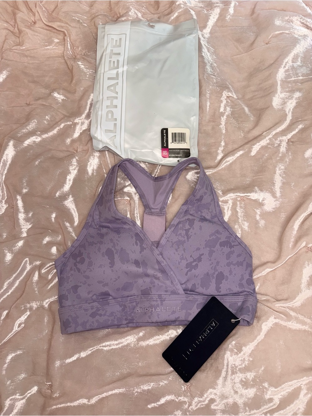 Alphalete Lavender Printed Crossover Racerback Sports Bra